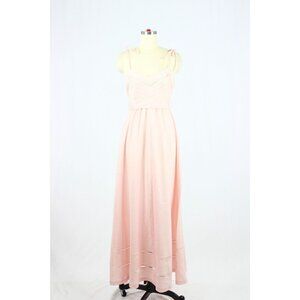 Vintage 70's JOSEPH RIBKOFF Pink Polyester Empire Pintucked Maxi Dress, Size 00